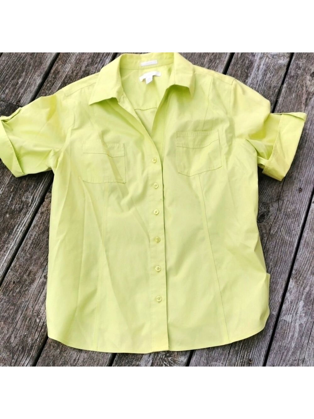 Chicos cotton button down women's shirt. Chartreuse yellow green. Size 3. EUC